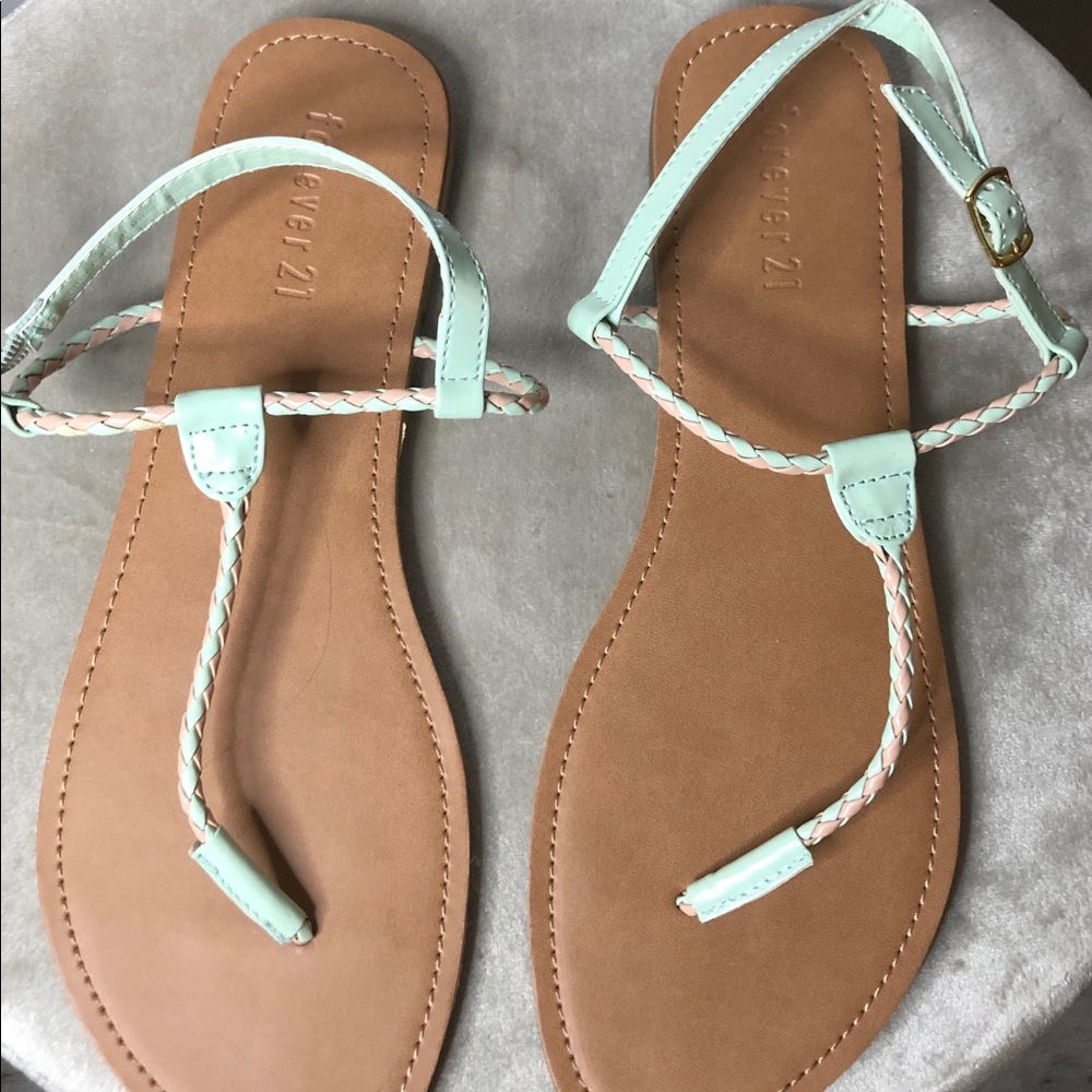 pink & blue corded sandals